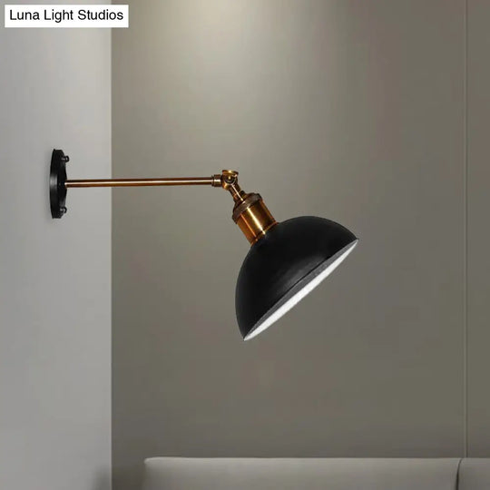 Loft Style Dome/Drum Shade Black Metal Adjustable Wall Sconce Light For Bedroom