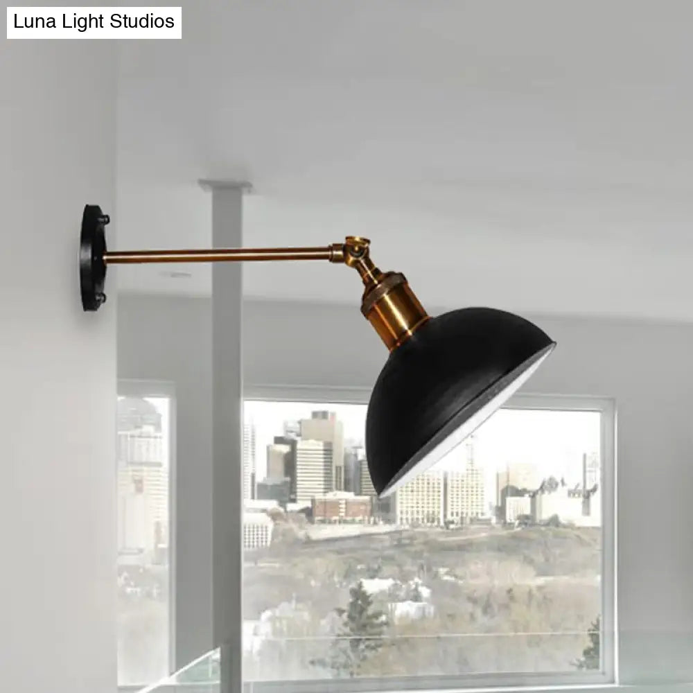 Loft Style Dome/Drum Shade Black Metal Adjustable Wall Sconce Light For Bedroom