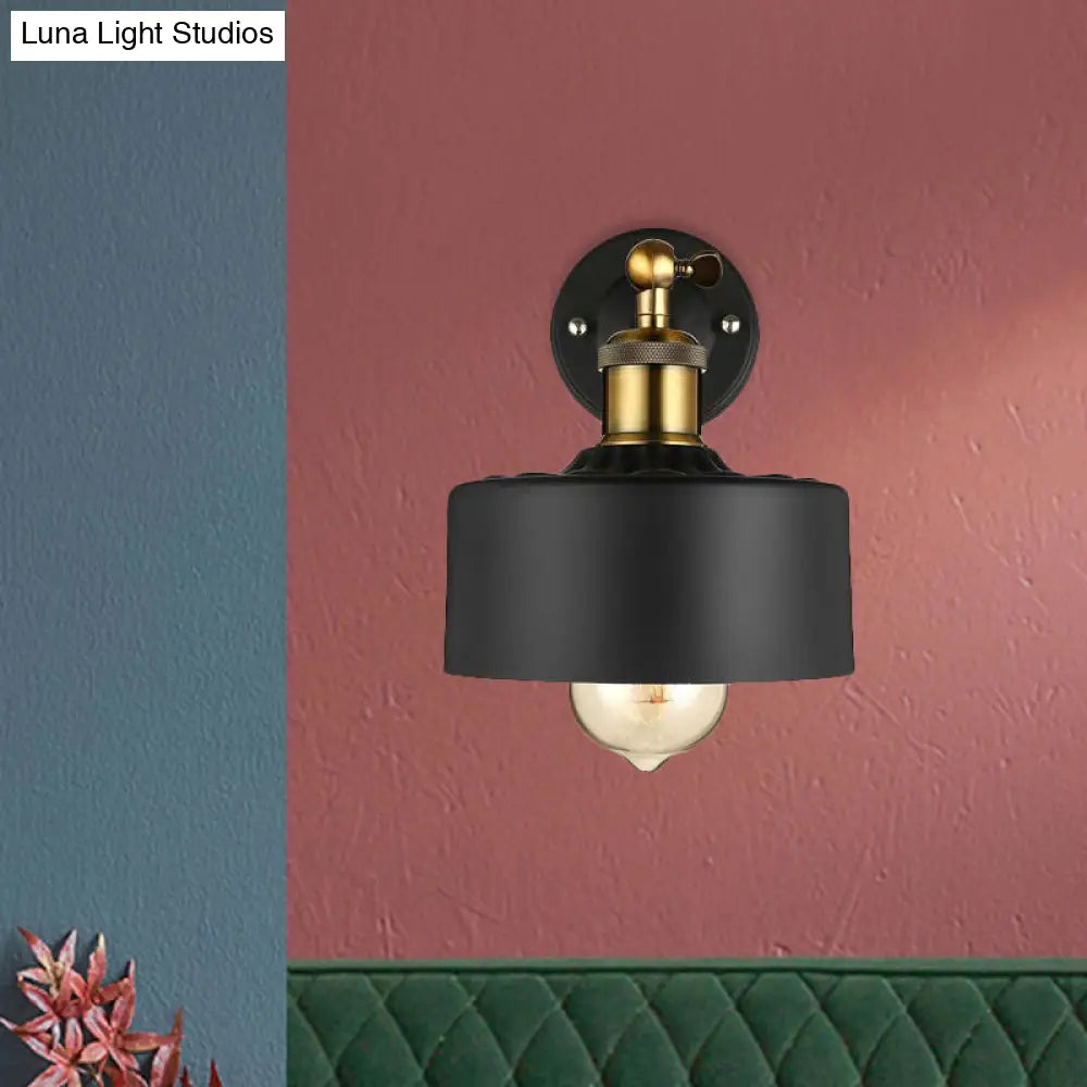 Loft Style Dome/Drum Shade Black Metal Adjustable Wall Sconce Light For Bedroom