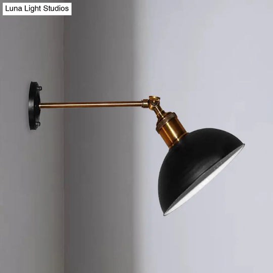 Loft Style Dome/Drum Shade Black Metal Adjustable Wall Sconce Light For Bedroom