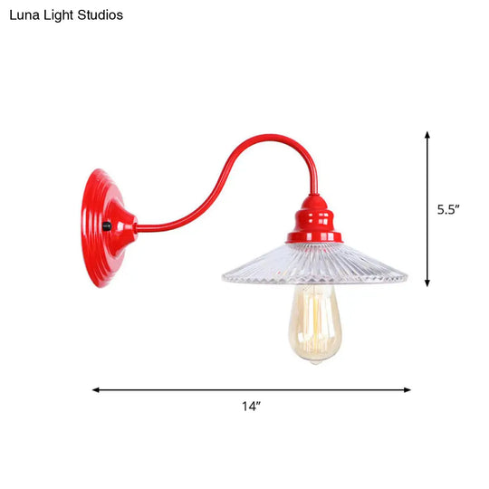 Loft Style Gooseneck Wall Light With Clear Glass Shade - Iron Red Finish 1 Bulb