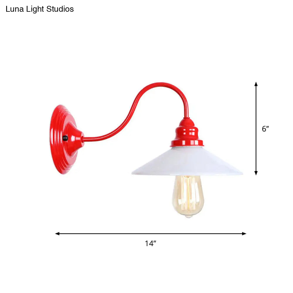 Loft Style Gooseneck Wall Light With Clear Glass Shade - Iron Red Finish 1 Bulb