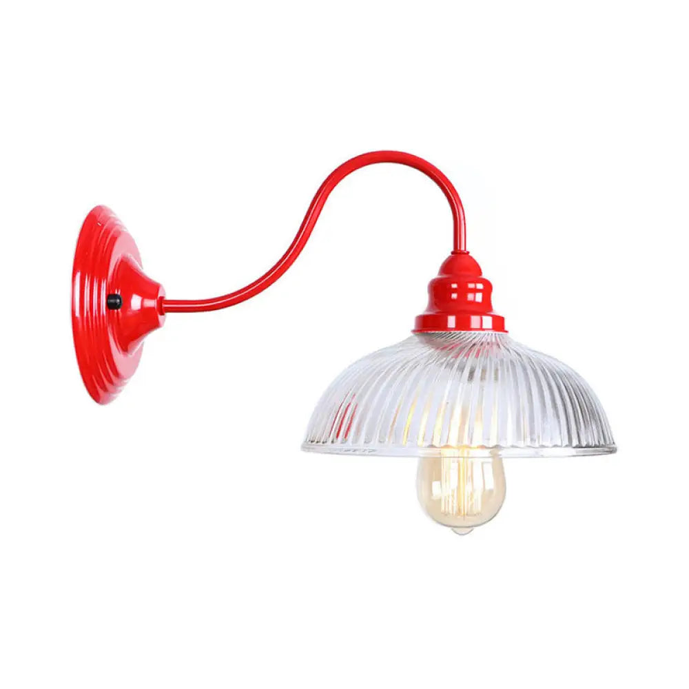 Loft Style Gooseneck Wall Light With Clear Glass Shade - Iron Red Finish 1 Bulb / H