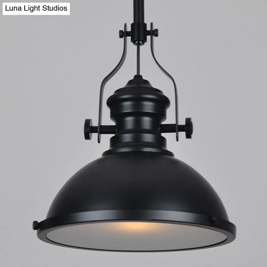 Iron Pendant Lighting - Loft Style 1-Light Restaurant Hanging Light Fixture With Pot Cover Black