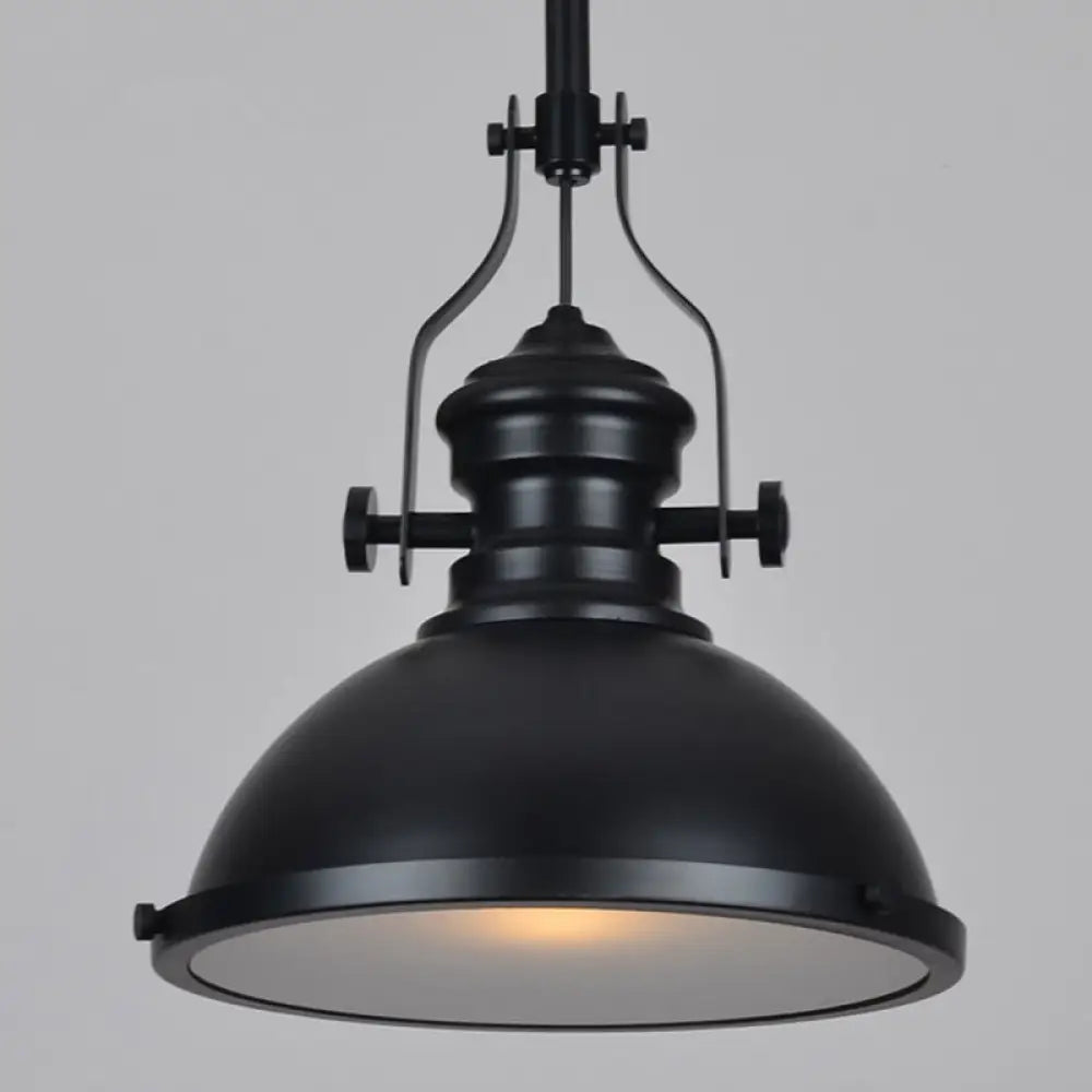 Loft Style Iron Pendant Lighting: Pot Cover 1-Light Hanging Fixture For Restaurants Black
