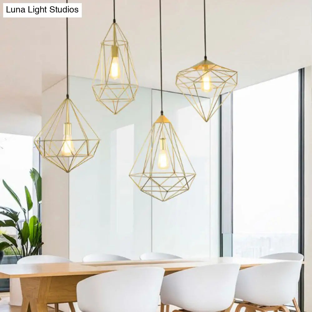 Iron Wire Cage Pendant Lamp - Loft Style 1-Head Suspension Light Fixture For Dining Room