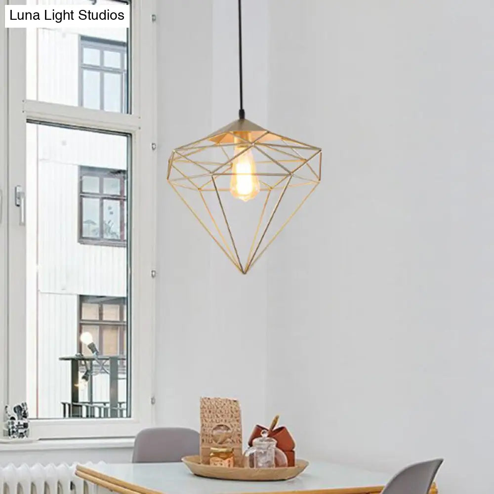 Iron Wire Cage Pendant Lamp - Loft Style 1-Head Suspension Light Fixture For Dining Room Gold /