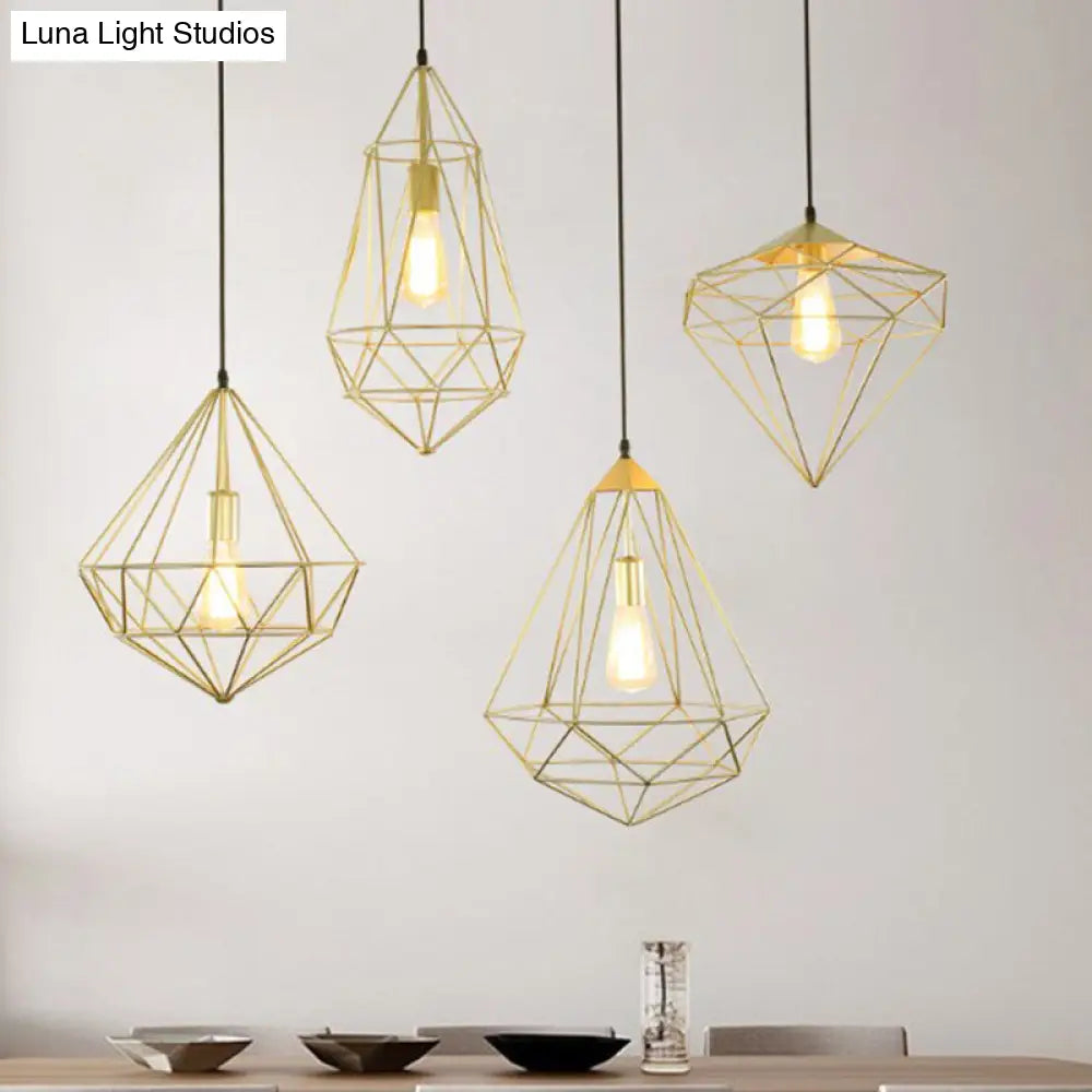 Iron Wire Cage Pendant Lamp - Loft Style 1-Head Suspension Light Fixture For Dining Room Gold /