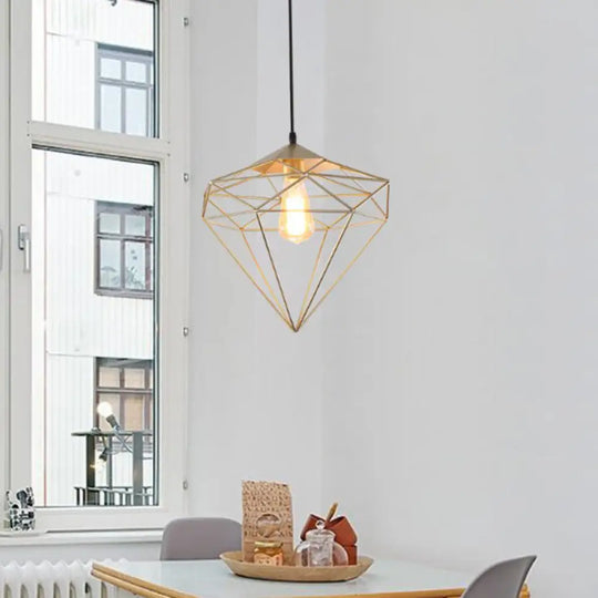 Loft Style Iron Wire Cage Pendant Lamp - Dining Room Suspension Light Fixture Gold / Diamond