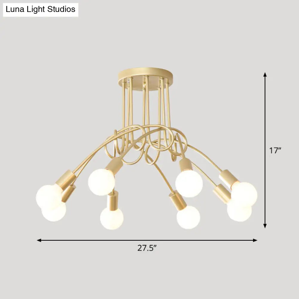 Loft Style Metal Flush Chandelier With Open Bulb Design For Bedroom Ceiling