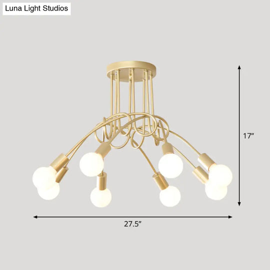 Loft Style Metal Flush Chandelier With Open Bulb Design For Bedroom Ceiling