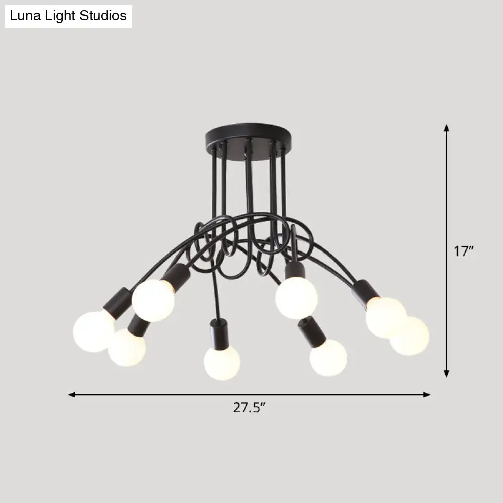 Loft Style Metal Flush Chandelier With Open Bulb Design For Bedroom Ceiling