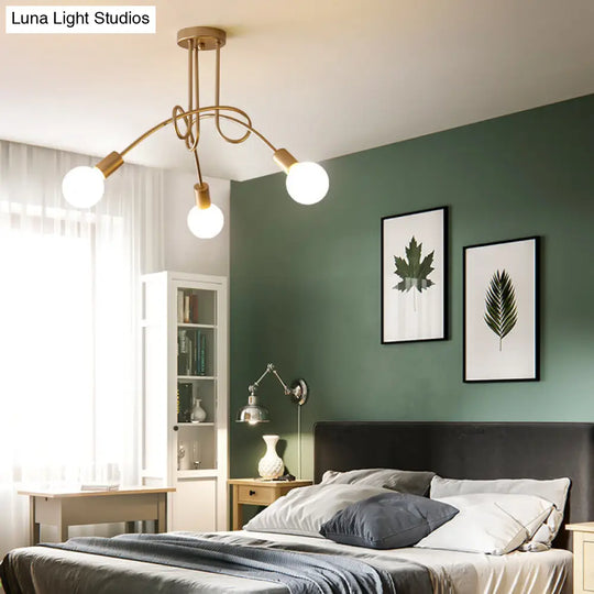 Loft Style Metal Flush Chandelier With Open Bulb Design For Bedroom Ceiling