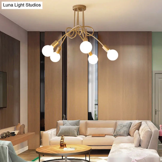 Loft Style Metal Flush Chandelier With Open Bulb Design For Bedroom Ceiling