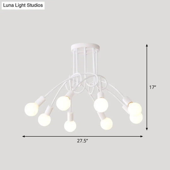 Loft Style Metal Flush Chandelier With Open Bulb Design For Bedroom Ceiling