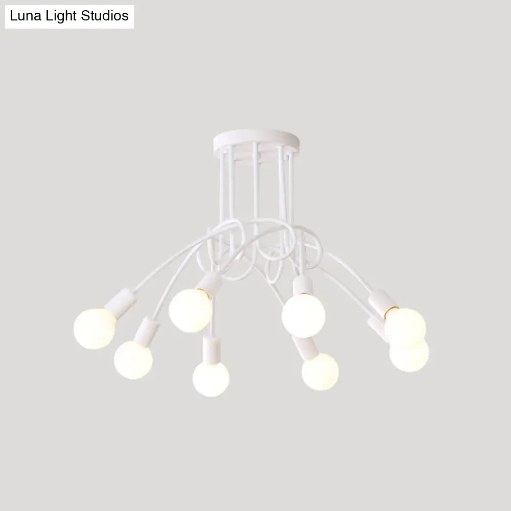 Loft Style Metal Flush Chandelier With Open Bulb Design For Bedroom Ceiling 8 / White