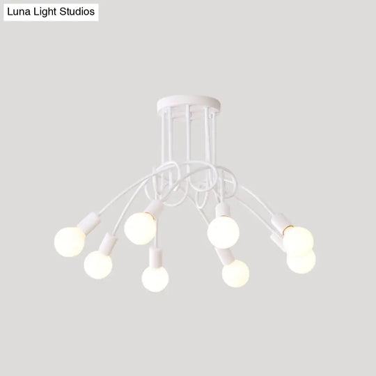 Loft Style Metal Flush Chandelier With Open Bulb Design For Bedroom Ceiling 8 / White