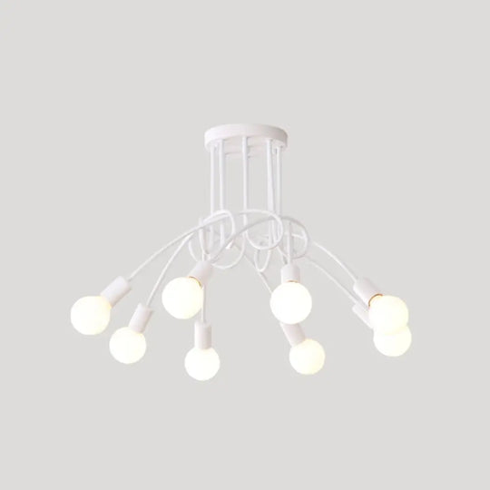 Loft Style Metal Flush Chandelier With Open Bulb Design For Bedroom Ceiling 8 / White