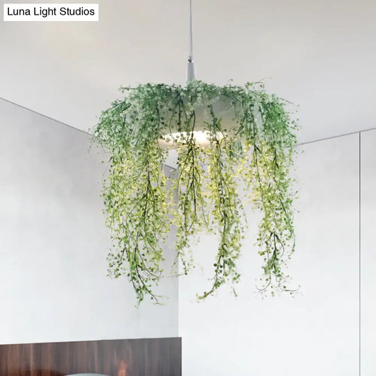 Metal Donut Pendant Light With Artificial Vine Deco - Loft Style Balcony Ceiling Fixture White / B