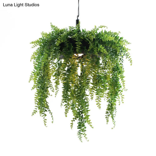 Metal Donut Pendant Light With Artificial Vine Deco - Loft Style Balcony Ceiling Fixture