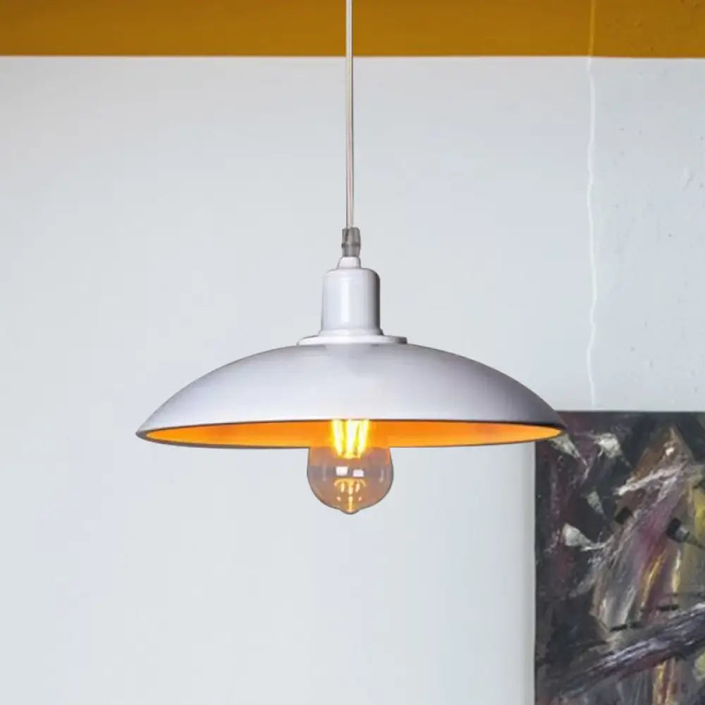 Loft Style Metal Saucer Pendant Light With Cord In Black/White For Dining Table White