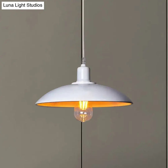 Loft Style Metal Saucer Pendant Light With Cord In Black/White For Dining Table