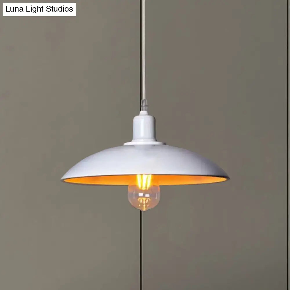 Loft Style Metal Hanging Ceiling Light With Saucer Shade And Cord In Black/White For Dining Table -