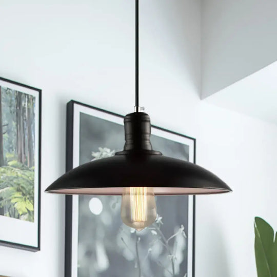 Loft Style Metal Saucer Pendant Light With Cord In Black/White For Dining Table Black