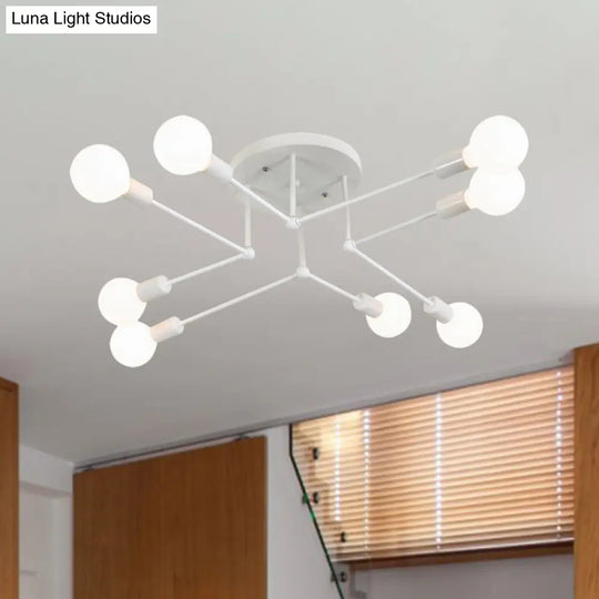 Loft Style Metallic Sputnik Ceiling Light White Finish 6/8 Lights Semi Flush Living Room Lighting