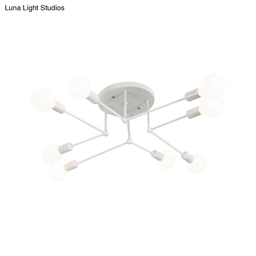 Loft Style Metallic Sputnik Ceiling Light White Finish 6/8 Lights Semi Flush Living Room Lighting