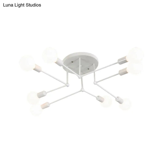 Loft Style Metallic Sputnik Ceiling Light White Finish 6/8 Lights Semi Flush Living Room Lighting