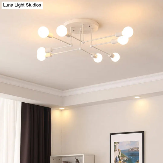 Loft Style Metallic Sputnik Ceiling Light White Finish 6/8 Lights Semi Flush Living Room Lighting