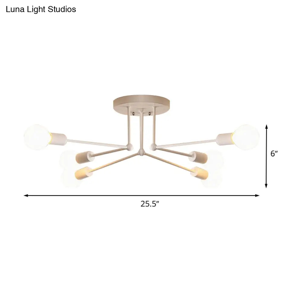 Loft Style Metallic Sputnik Ceiling Light White Finish 6/8 Lights Semi Flush Living Room Lighting