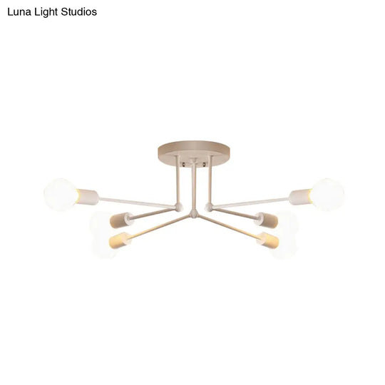 Loft Style Metallic Sputnik Ceiling Light White Finish 6/8 Lights Semi Flush Living Room Lighting