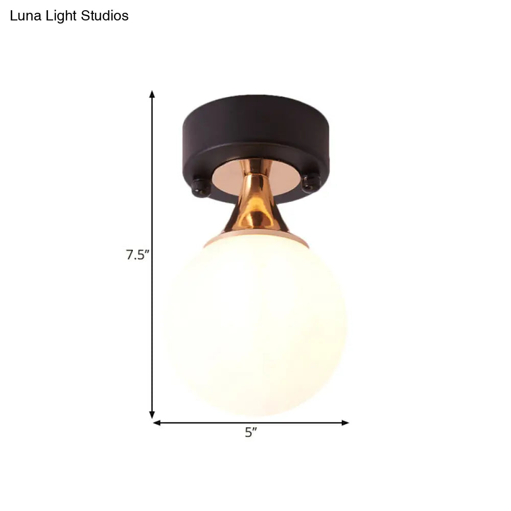 Loft Style Milky Glass Bubble Flush Mount Ceiling Lamp Single Bulb Black