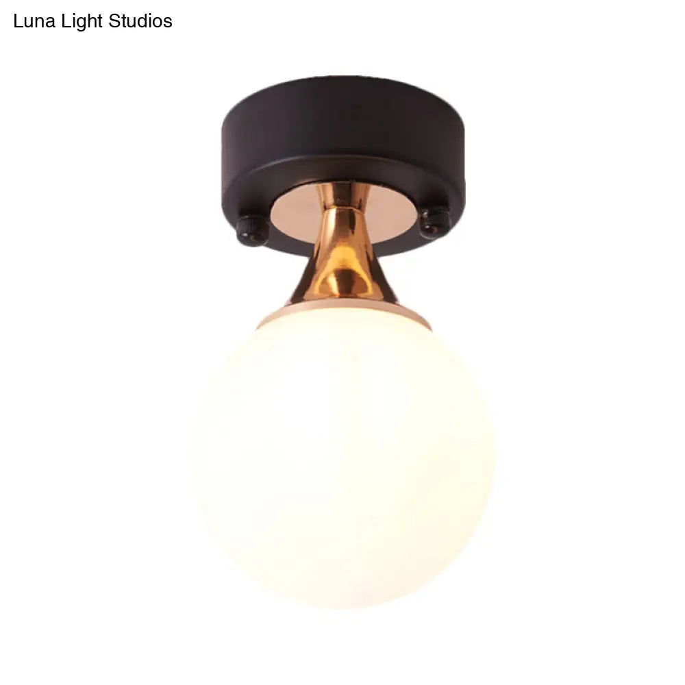 Loft Style Milky Glass Bubble Flush Mount Ceiling Lamp Single Bulb Black