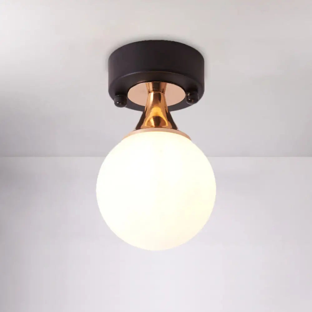Loft Style Milky Glass Bubble Flush Mount Ceiling Lamp Single Bulb Black Black