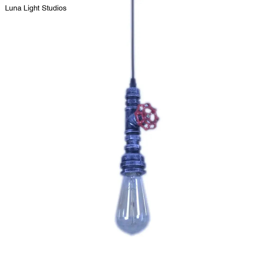 Loft Style Single-Bulb Pipe Pendant Light | Black/Silver/Bronze Metallic Hanging Lamp With Water