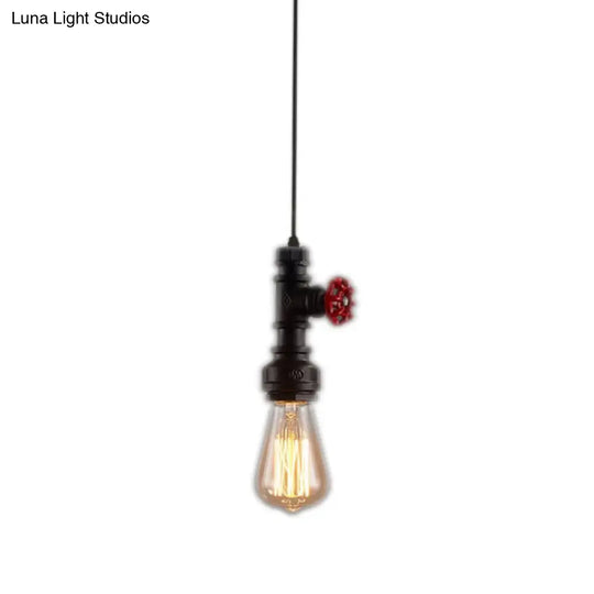 Modern Loft Single-Bulb Pipe Pendulum Light With Water Valve Deco Black/Silver/Bronze Metallic