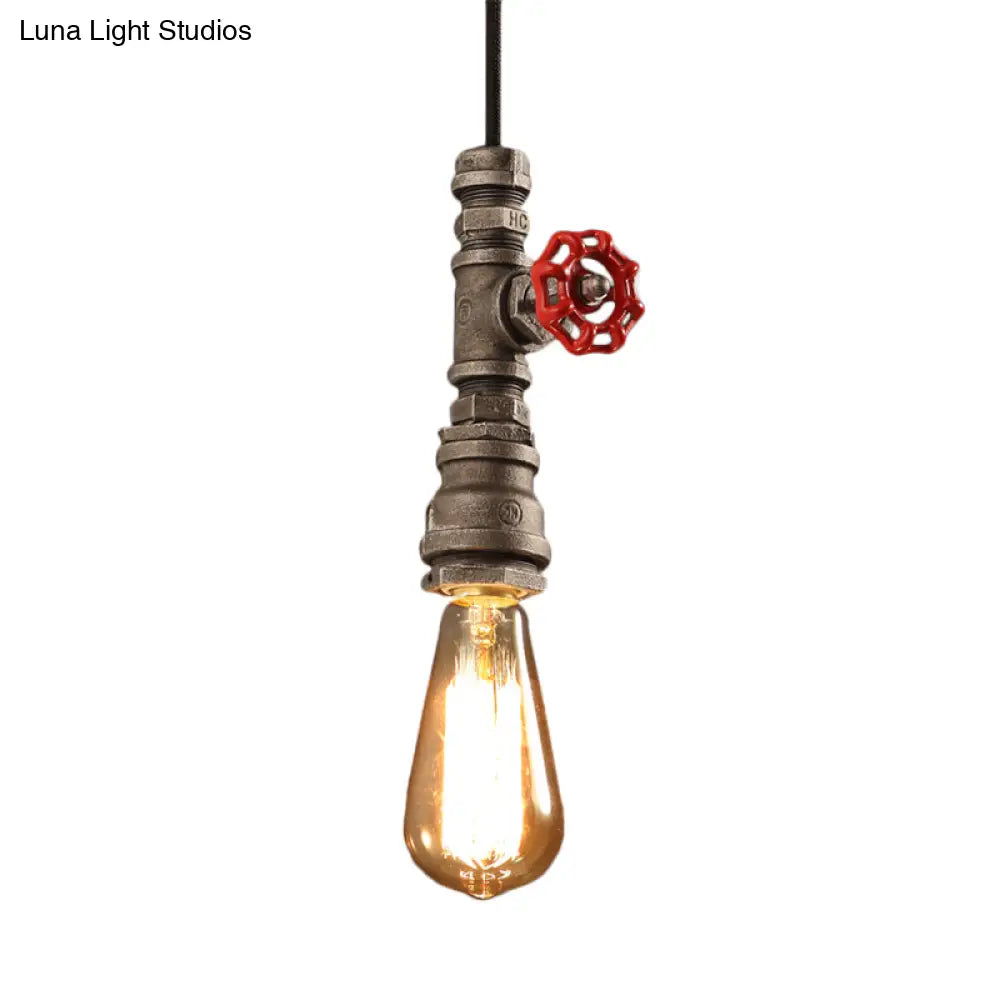 Loft Style Single-Bulb Pipe Pendant Light | Black/Silver/Bronze Metallic Hanging Lamp With Water