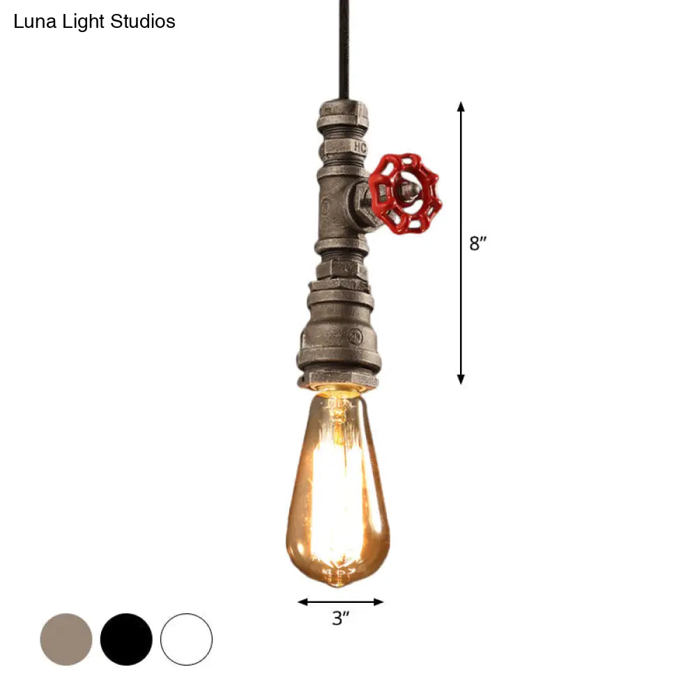 Modern Loft Single-Bulb Pipe Pendulum Light With Water Valve Deco Black/Silver/Bronze Metallic