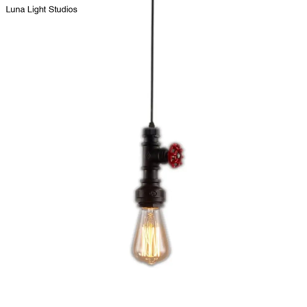 Loft Style Single-Bulb Pipe Pendant Light | Black/Silver/Bronze Metallic Hanging Lamp With Water