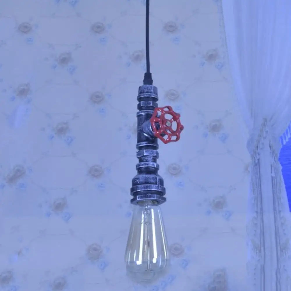 Loft Style Single-Bulb Pipe Pendant Light | Black/Silver/Bronze Metallic Hanging Lamp With Water