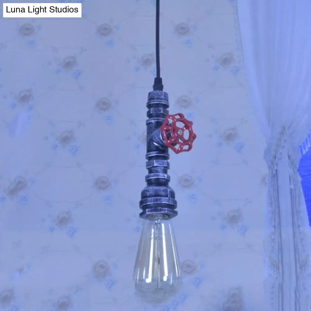 Modern Loft Single-Bulb Pipe Pendulum Light With Water Valve Deco Black/Silver/Bronze Metallic