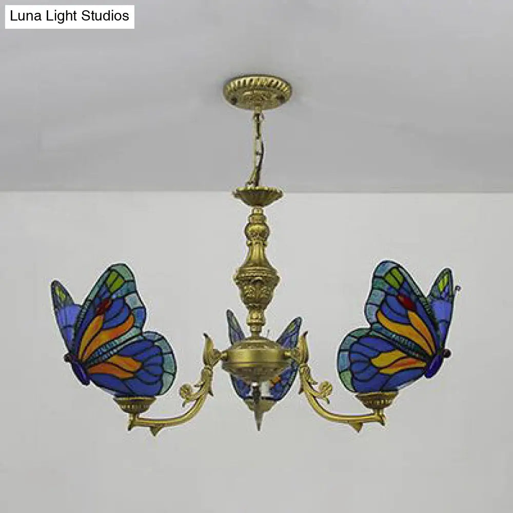 Stained Glass Butterfly Ceiling Chandelier - Loft Style Hanging Light With Adjustable Chain