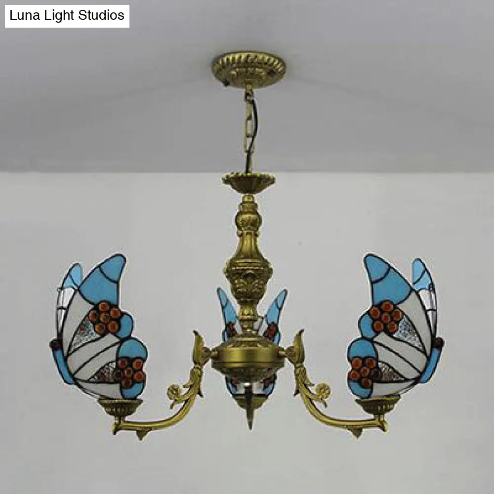 Stained Glass Butterfly Ceiling Chandelier - Loft Style Hanging Light With Adjustable Chain