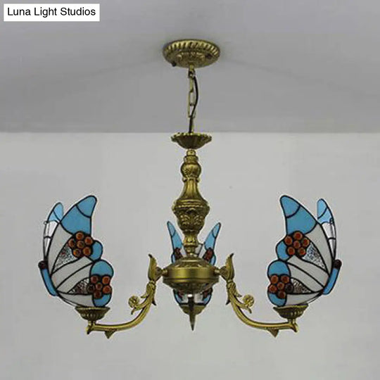 Stained Glass Butterfly Ceiling Chandelier - Loft Style Hanging Light With Adjustable Chain