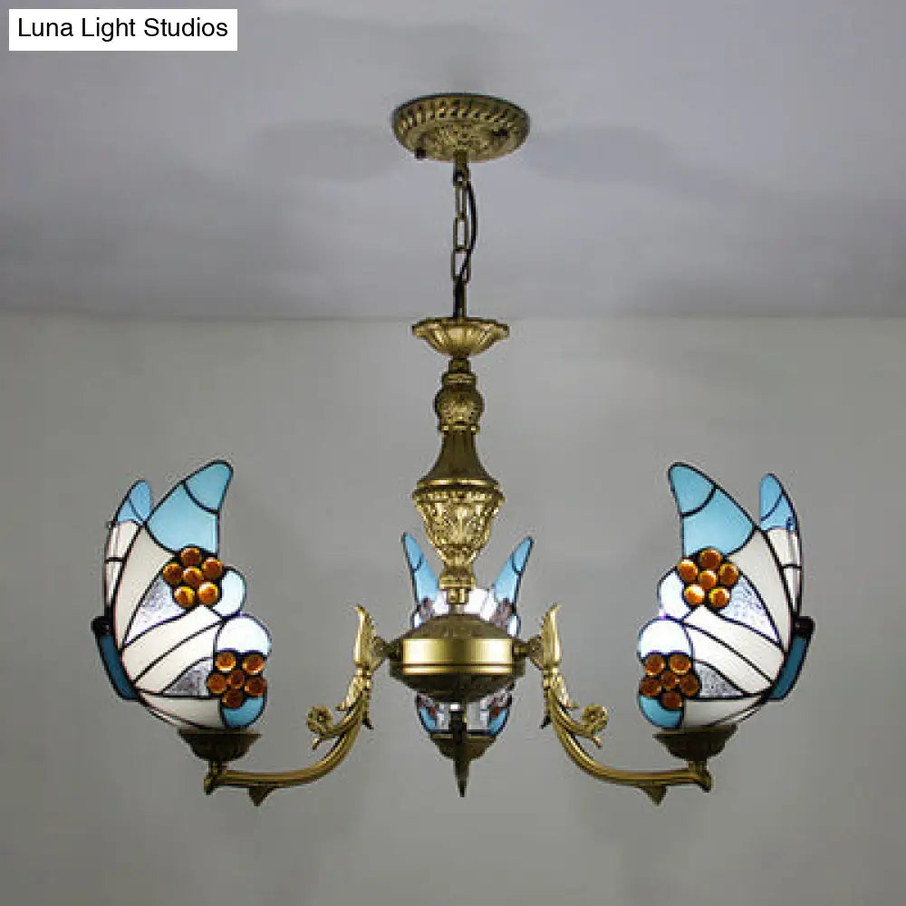 Stained Glass Butterfly Ceiling Chandelier - Loft Style Hanging Light With Adjustable Chain