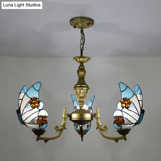 Stained Glass Butterfly Ceiling Chandelier - Loft Style Hanging Light With Adjustable Chain