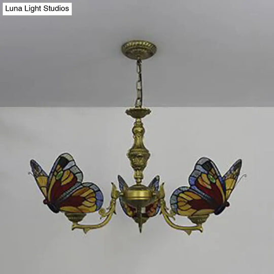 Stained Glass Butterfly Ceiling Chandelier - Loft Style Hanging Light With Adjustable Chain